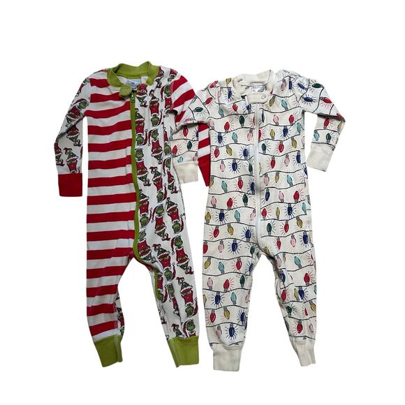 Hanna Andersson Set of 2 Christmas One Piece Zip Up Pajamas 18-24 Months - Picture 1 of 6